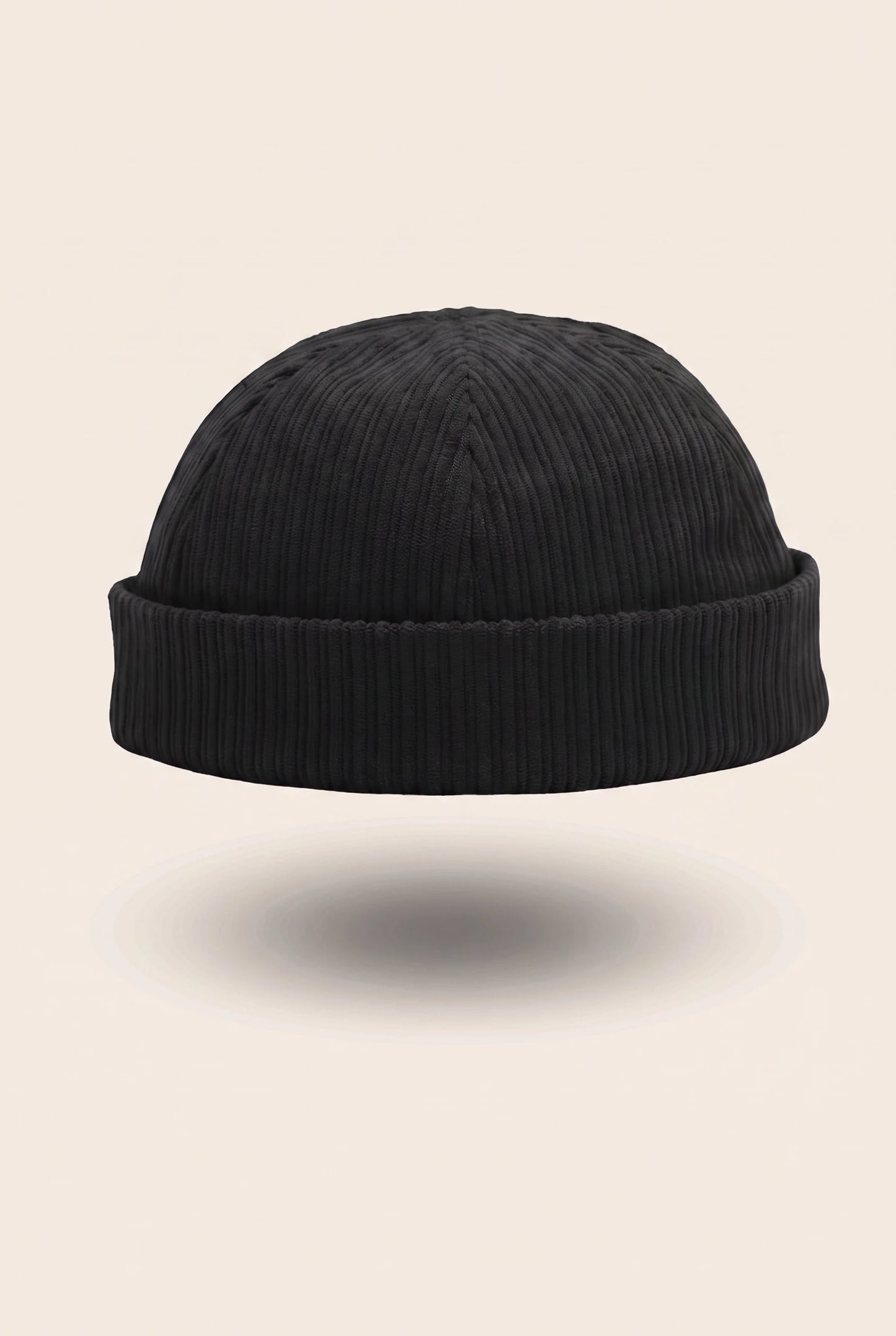 Bonnet docker Velours Côtelé noir, vue de face