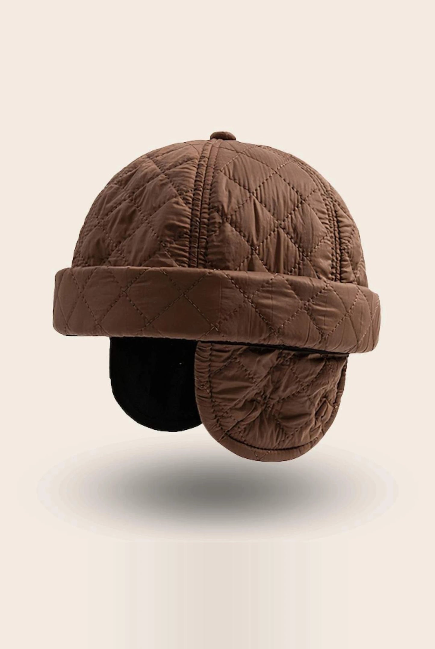 Bonnet docker Cache Oreille café, packshot vue de profil