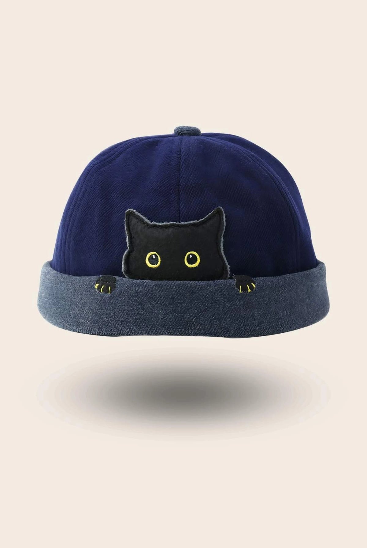 Bonnet docker Chat bleu foncé & clair, packshot vue de profil