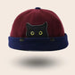 Bonnet docker Chat bordeaux & bleu foncé, packshot vue de profil