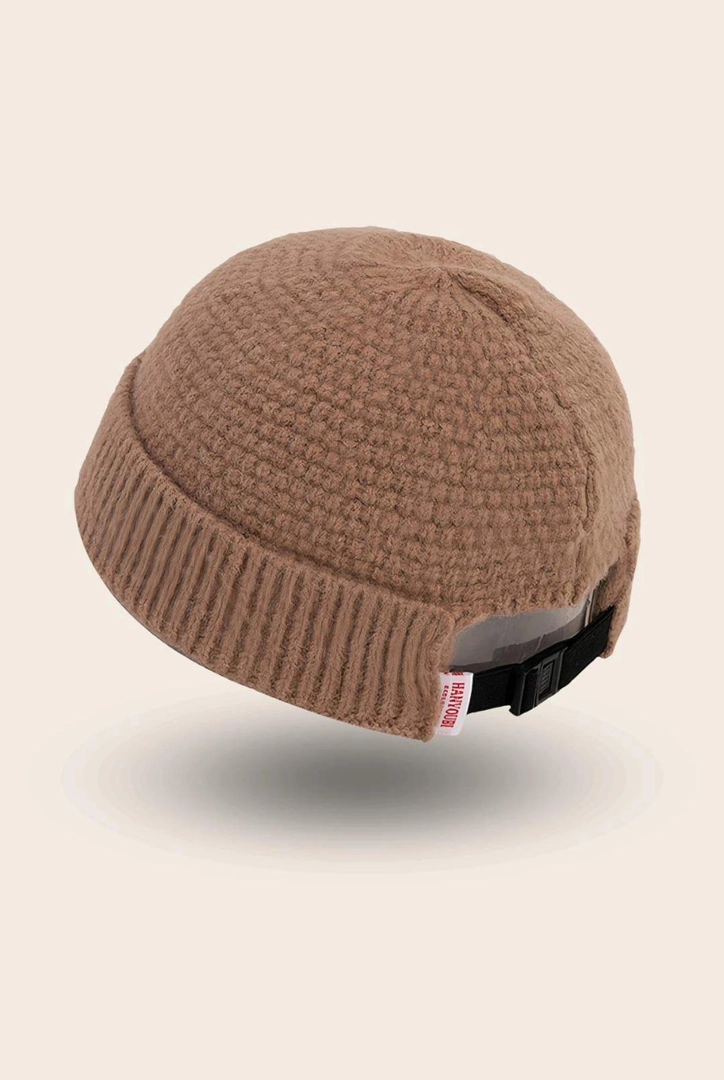 Bonnet docker Grosse Maille café, packshot vue de profil