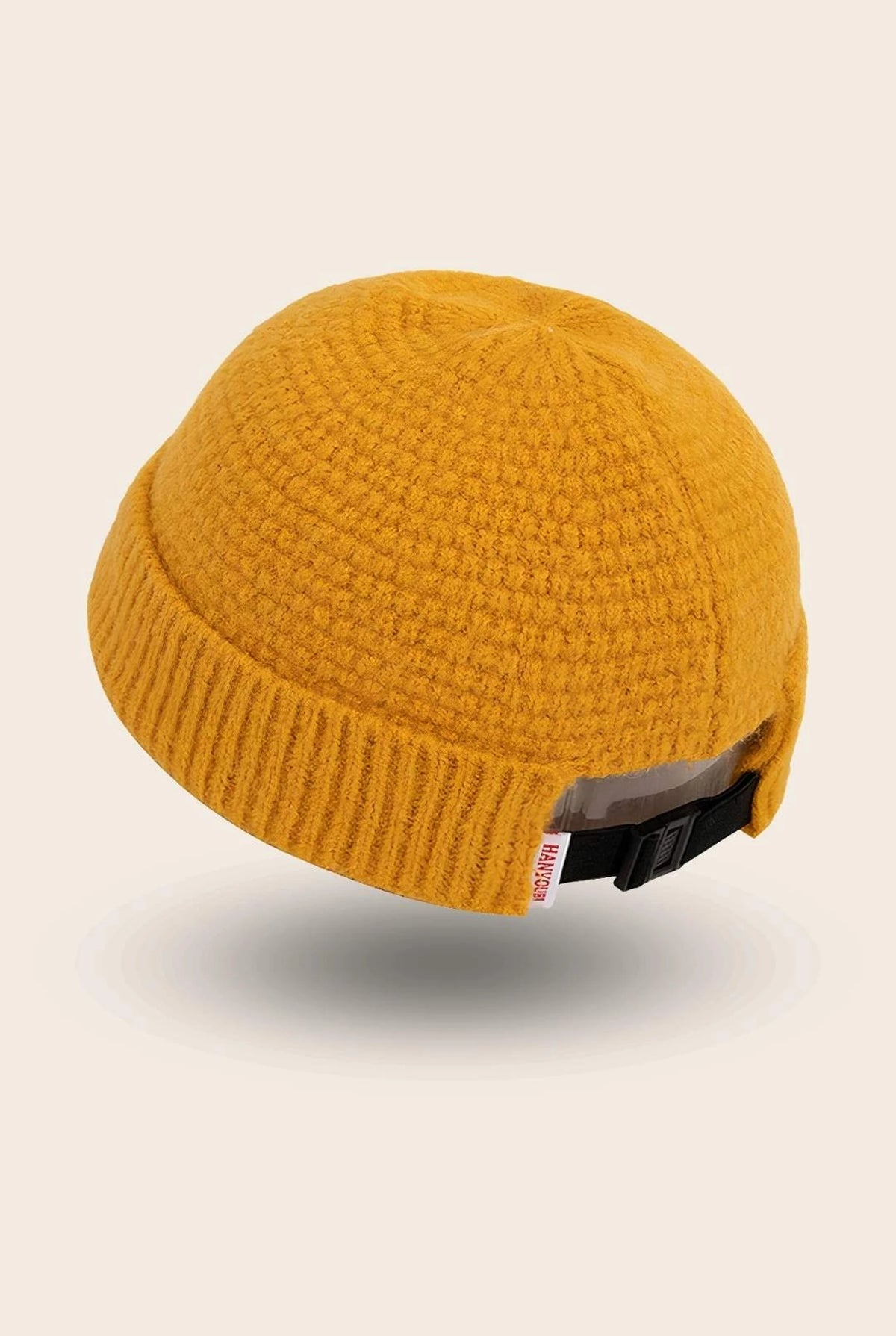 Bonnet docker Grosse Maille jaune, packshot vue de profil