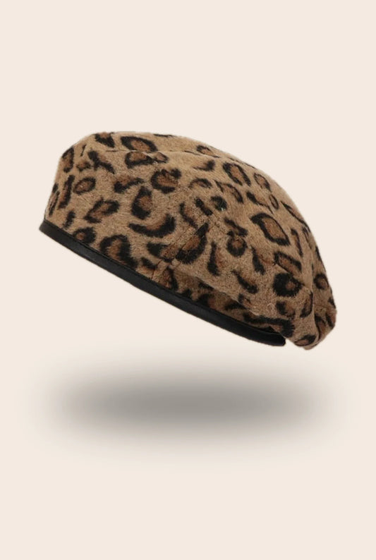 Béret léopard camel