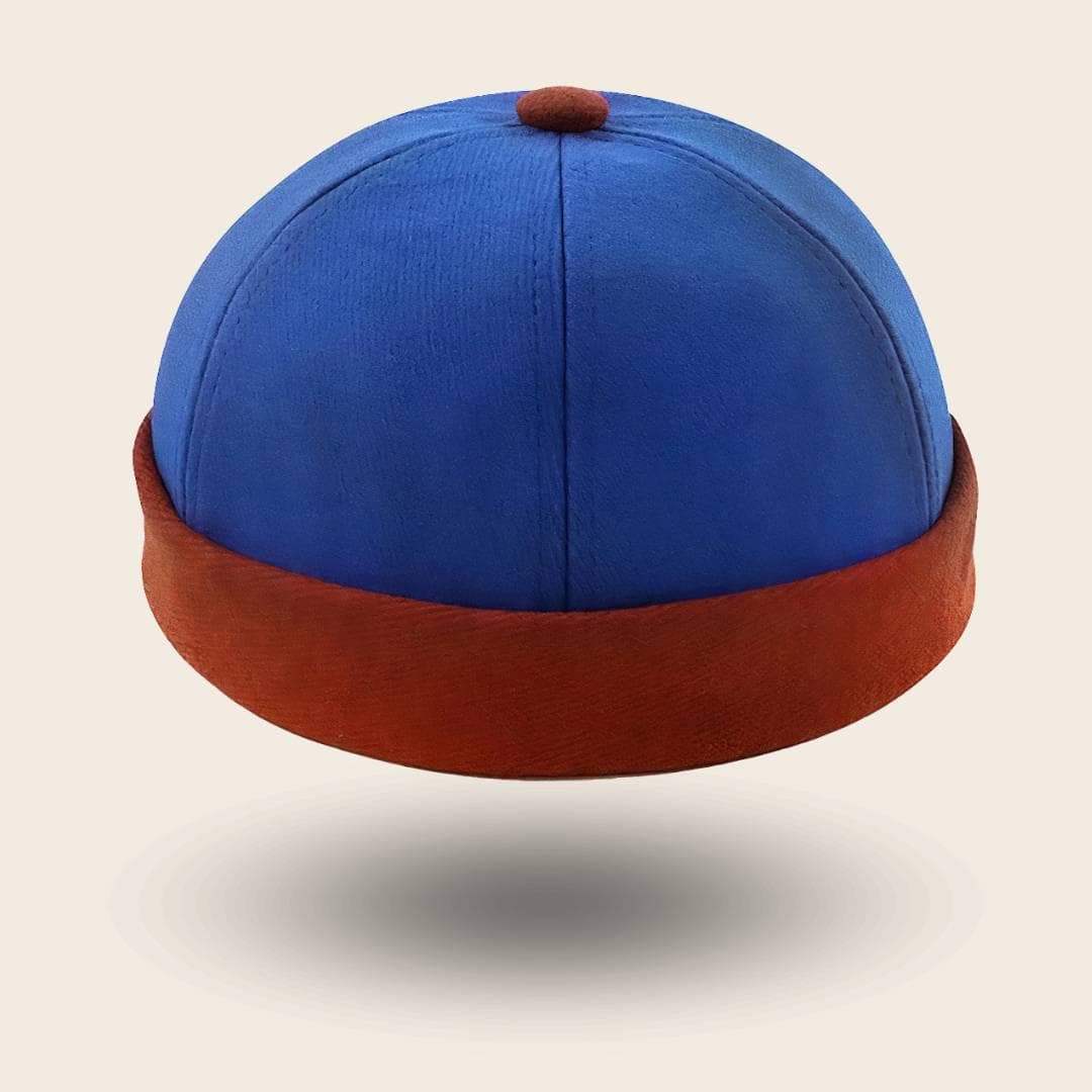 Bonnet docker Bicolore bleu et terracotta, vue de face