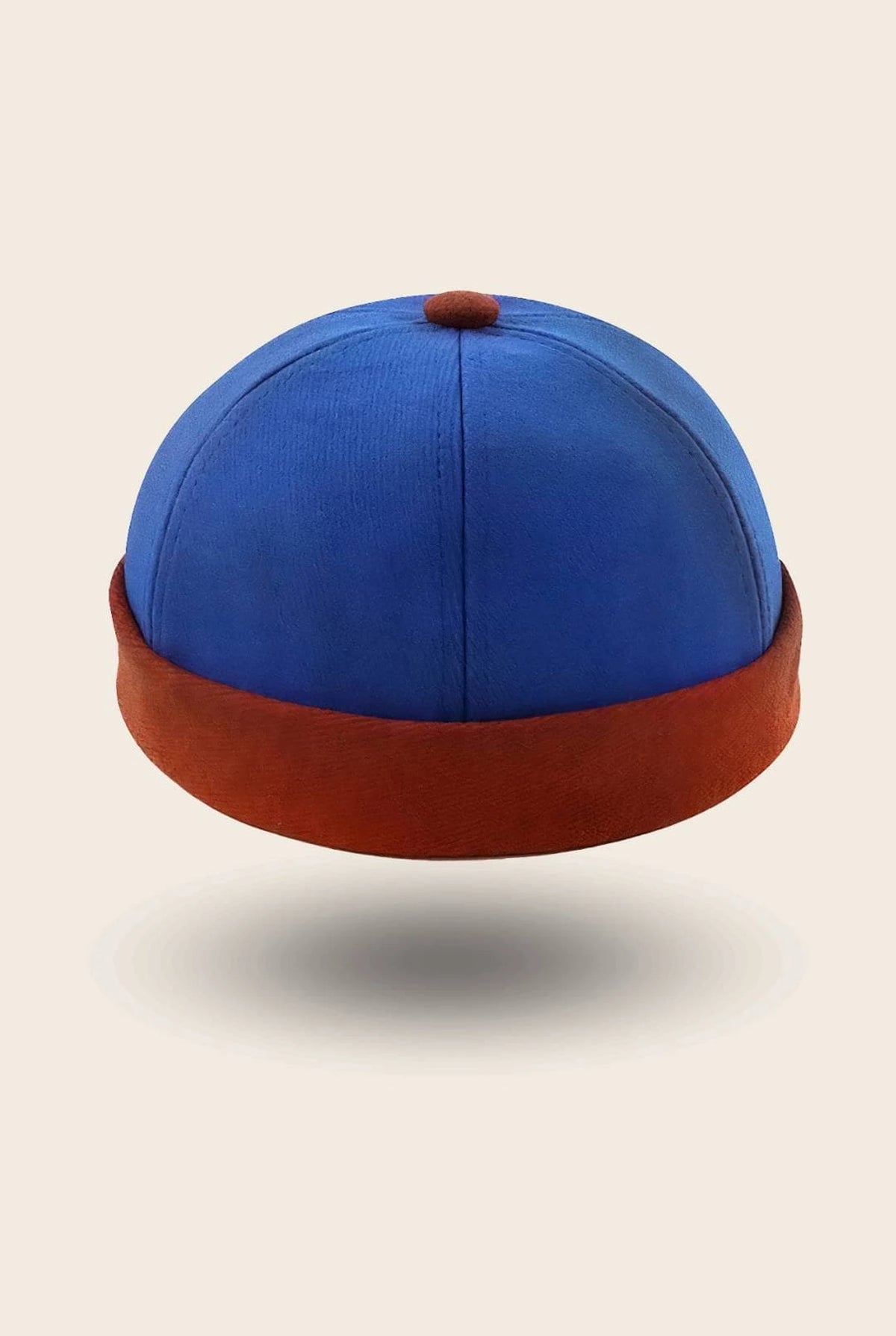 Bonnet docker Bicolore bleu et terracotta, vue de face