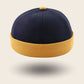 Bonnet docker Bicolore bleu marine et moutarde, vue de face