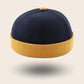 Bonnet docker Bicolore bleu marine et moutarde, vue de face