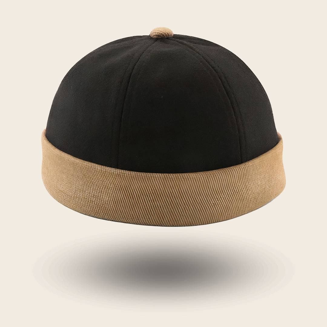 Bonnet docker Bicolore noir et camel, vue de face