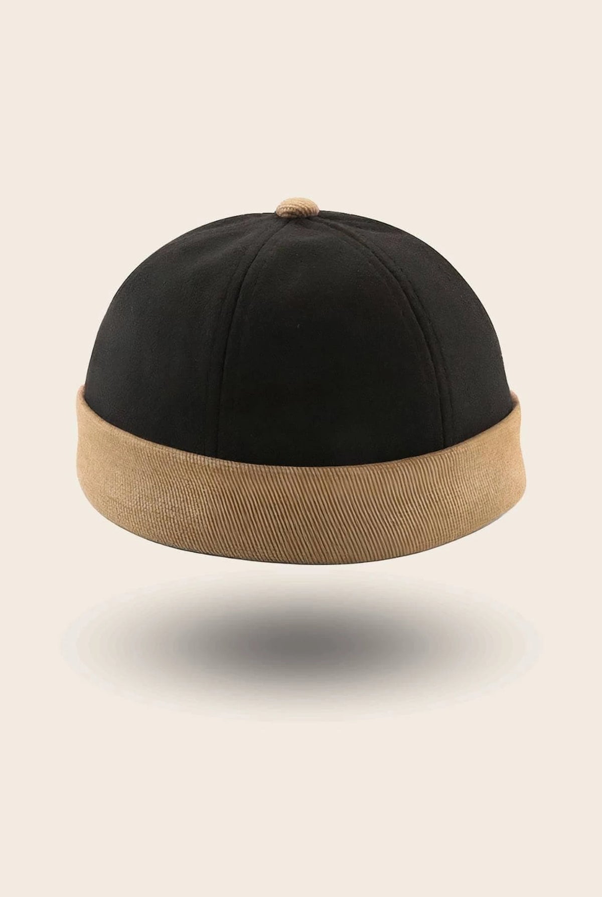 Bonnet docker Bicolore noir et camel, vue de face