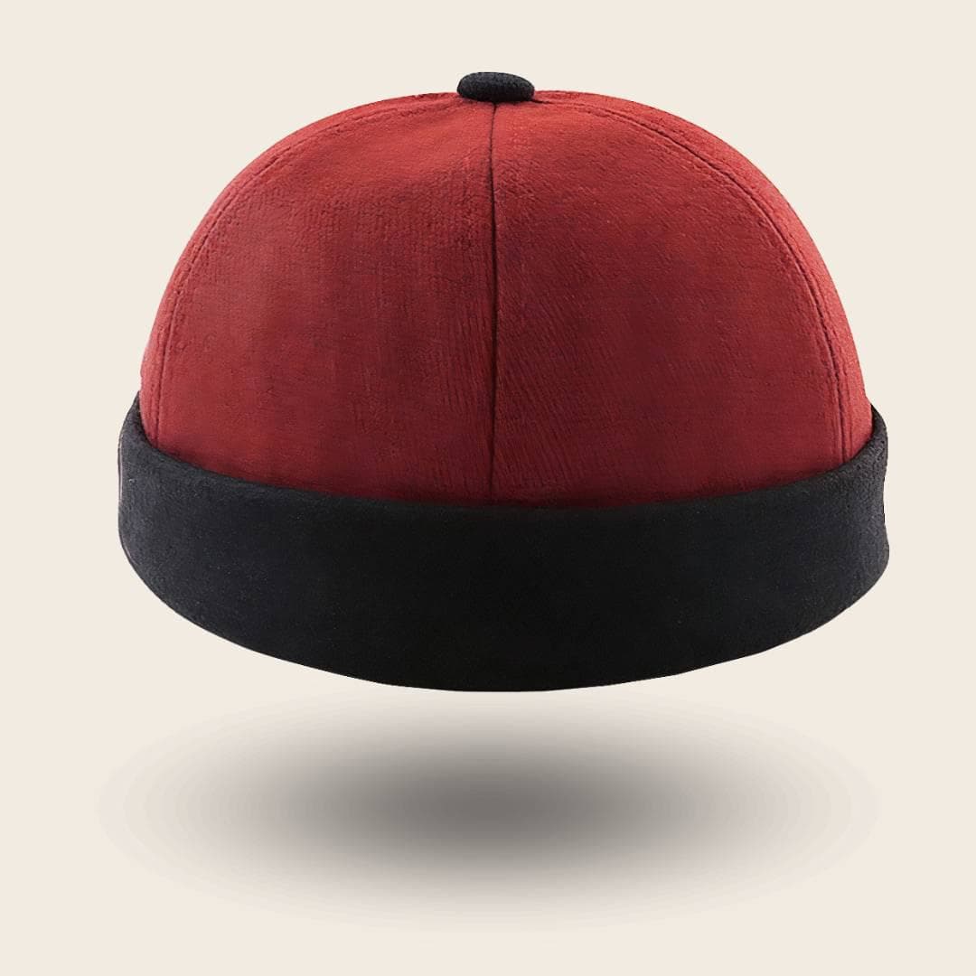 Bonnet docker Bicolore rouge et noir, vue de face