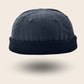 Bonnet docker Bleu marine avec bord en velours côtelé noir, vue de face