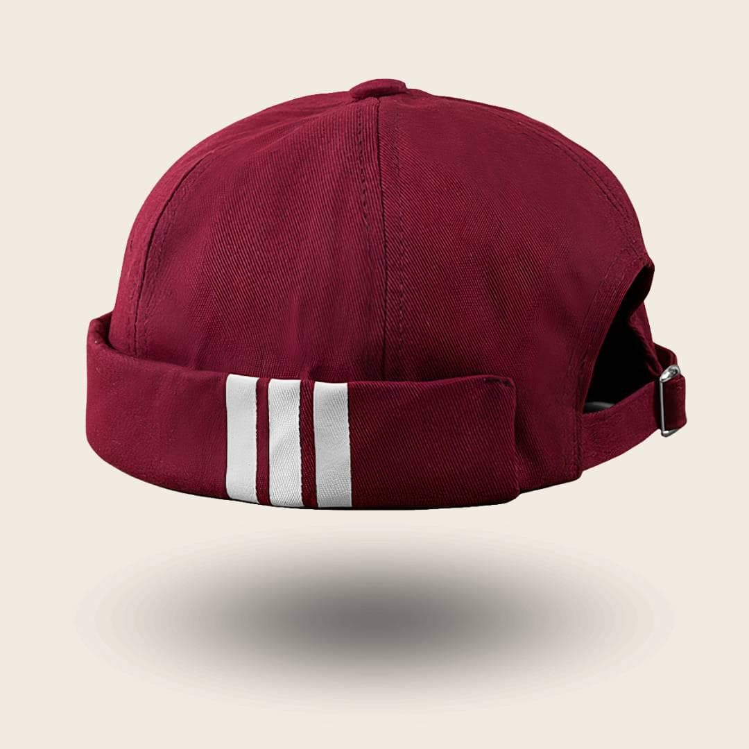 Bonnet docker Breton Rayé bordeaux avec bandes blanches, vue de dos