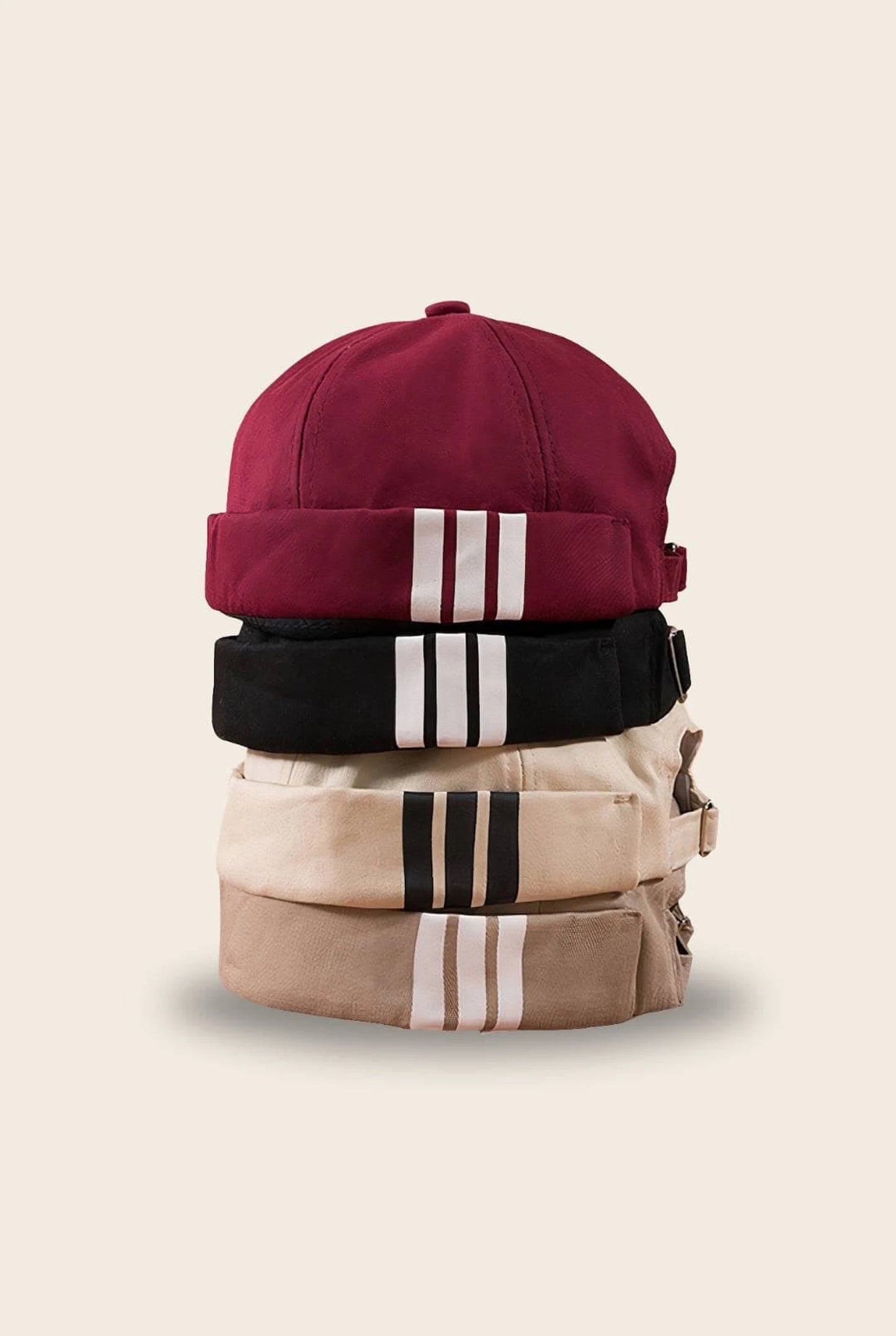 Bonnets docker Breton Rayé empilés en 4 coloris avec bandes