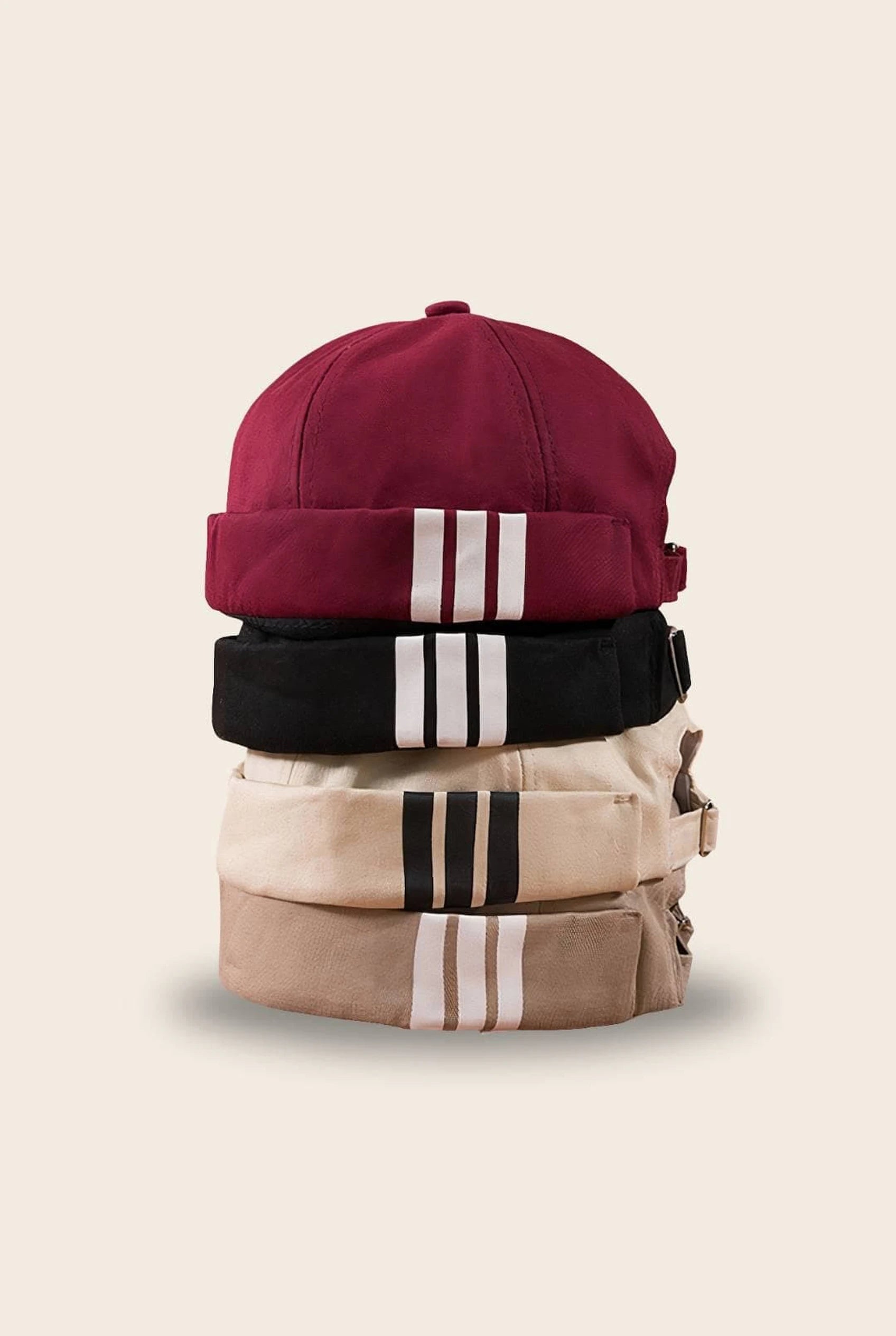 Bonnets docker Breton Rayé empilés en 4 coloris avec bandes