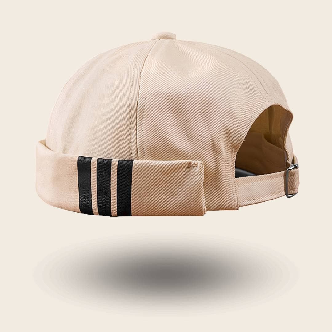 Bonnet docker Breton Rayé écru avec bandes noires, vue de dos
