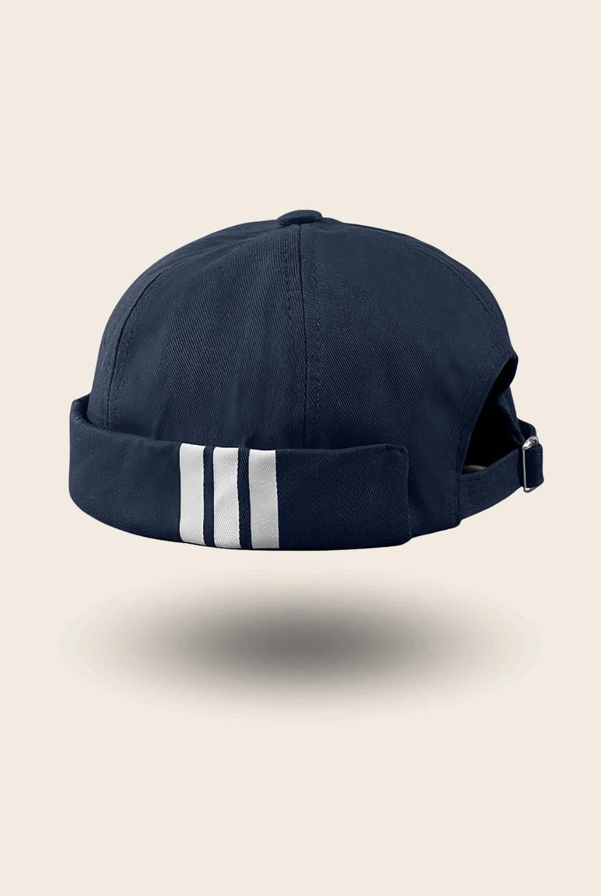 Bonnet docker Breton Rayé bleu marine avec bandes blanches, vue de dos