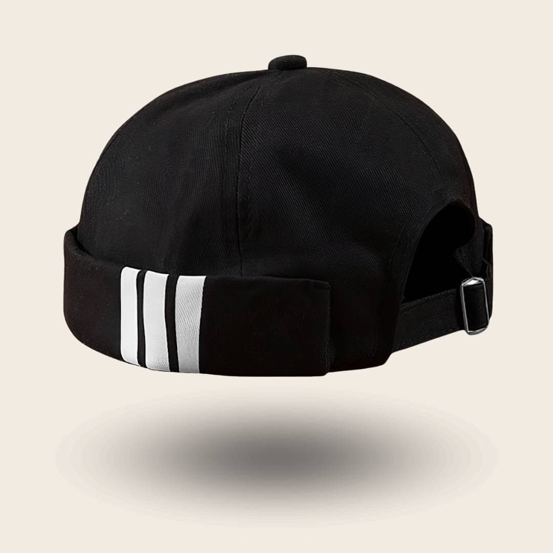Bonnet docker Breton Rayé noir avec bandes blanches, vue de dos