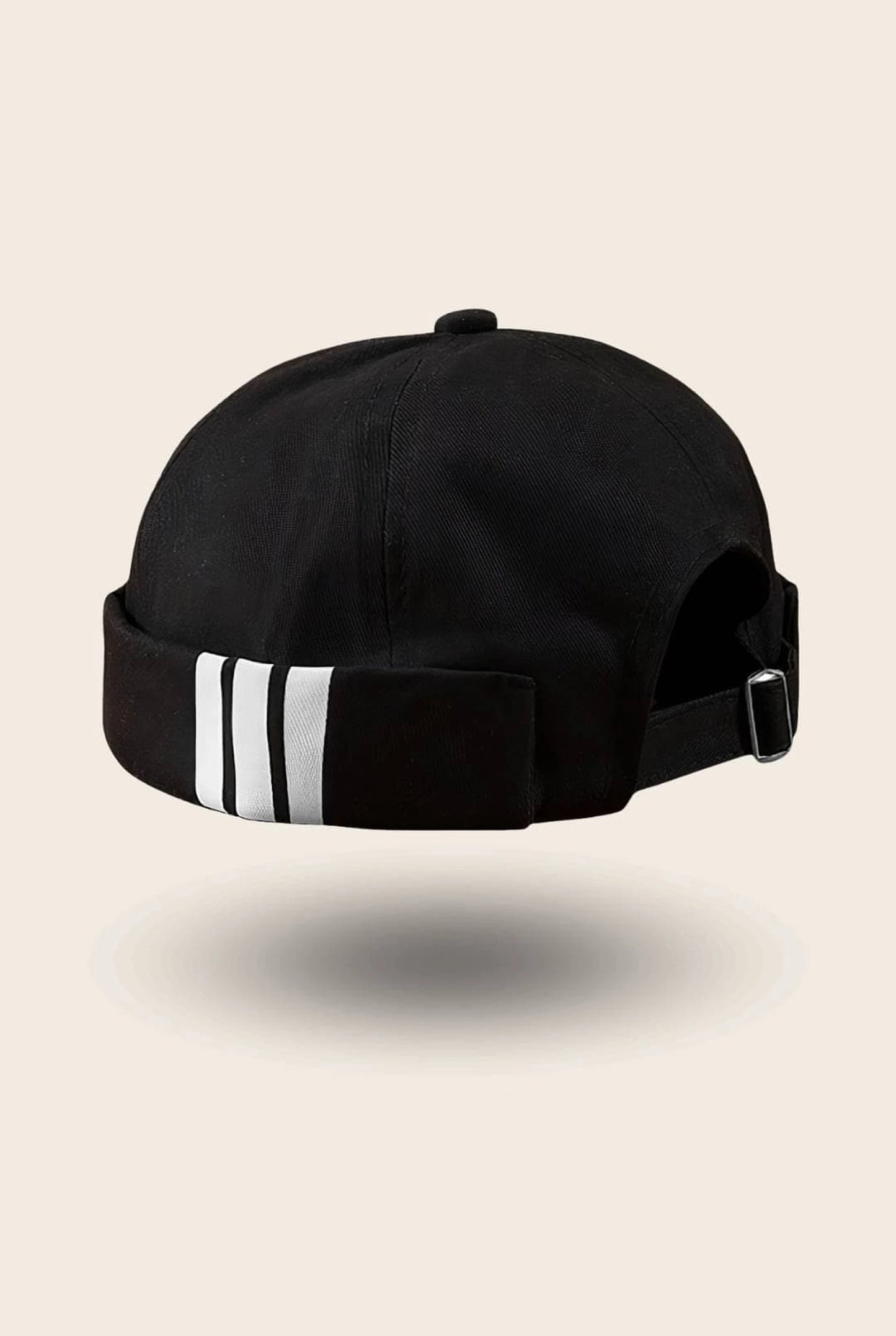 Bonnet docker Breton Rayé noir avec bandes blanches, vue de dos