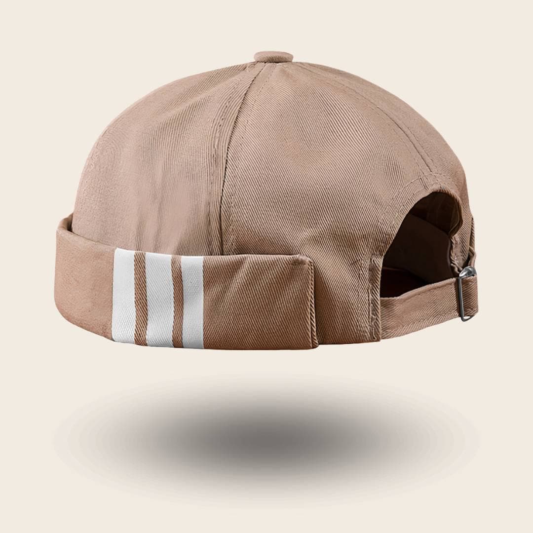 Bonnet docker Breton Rayé taupe avec bandes tricolores, vue de dos