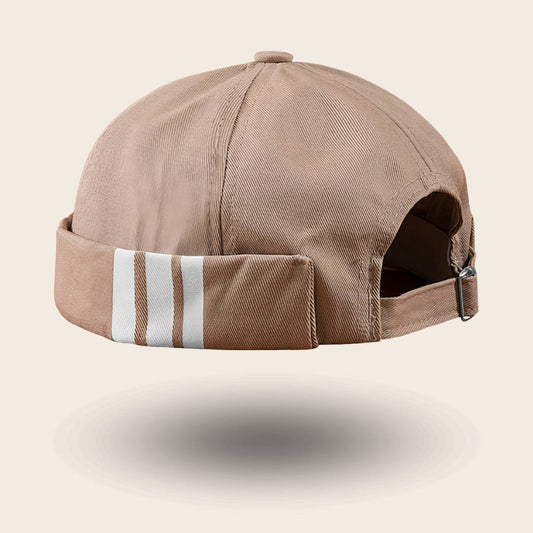 Bonnet docker Breton Rayé taupe avec bandes tricolores, vue de dos