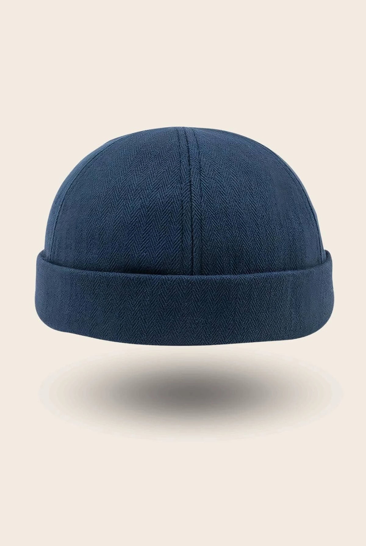 Bonnet docker Tissu Chevron bleu marine à motif chevron, vue de face