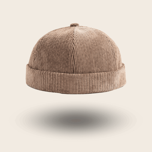 Bonnet docker Côtelé taupe en velours côtelé, vue de face