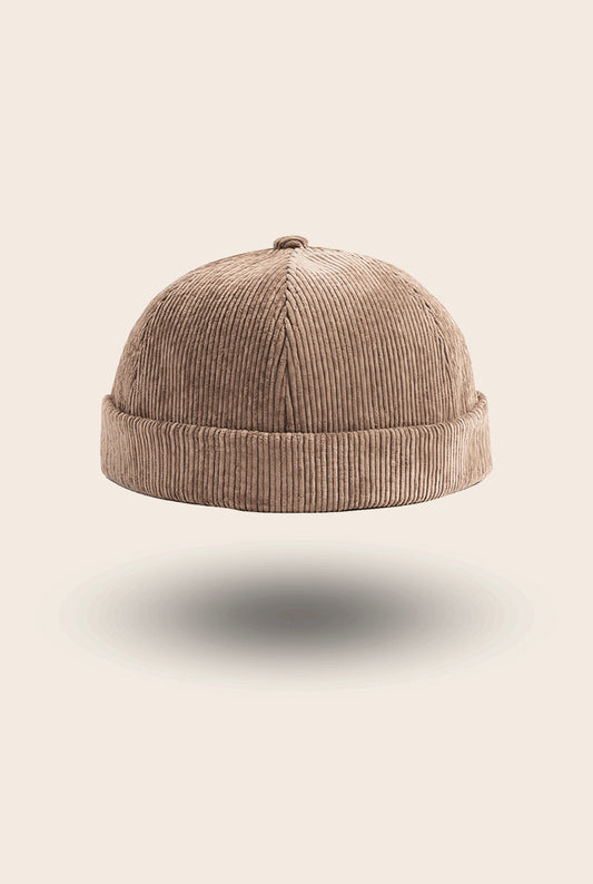 Bonnet docker Côtelé taupe en velours côtelé, vue de face