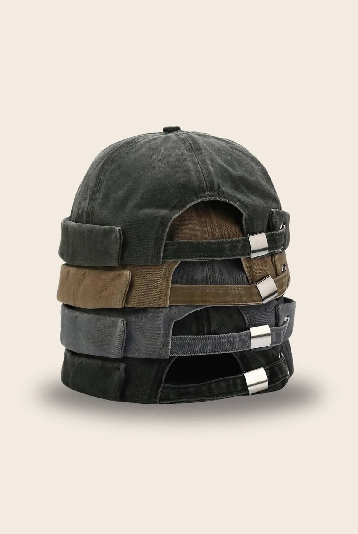 Bonnets docker en coton empilés en 4 coloris : kaki, camel, gris et noir