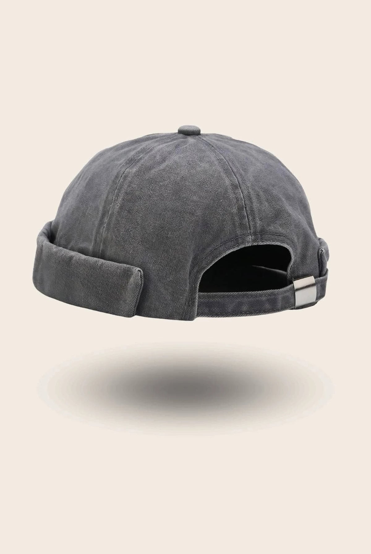 Bonnet docker en coton gris, effet délavé, vue de dos