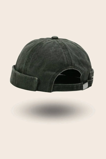 Bonnet docker en coton kaki, effet délavé, vue de dos