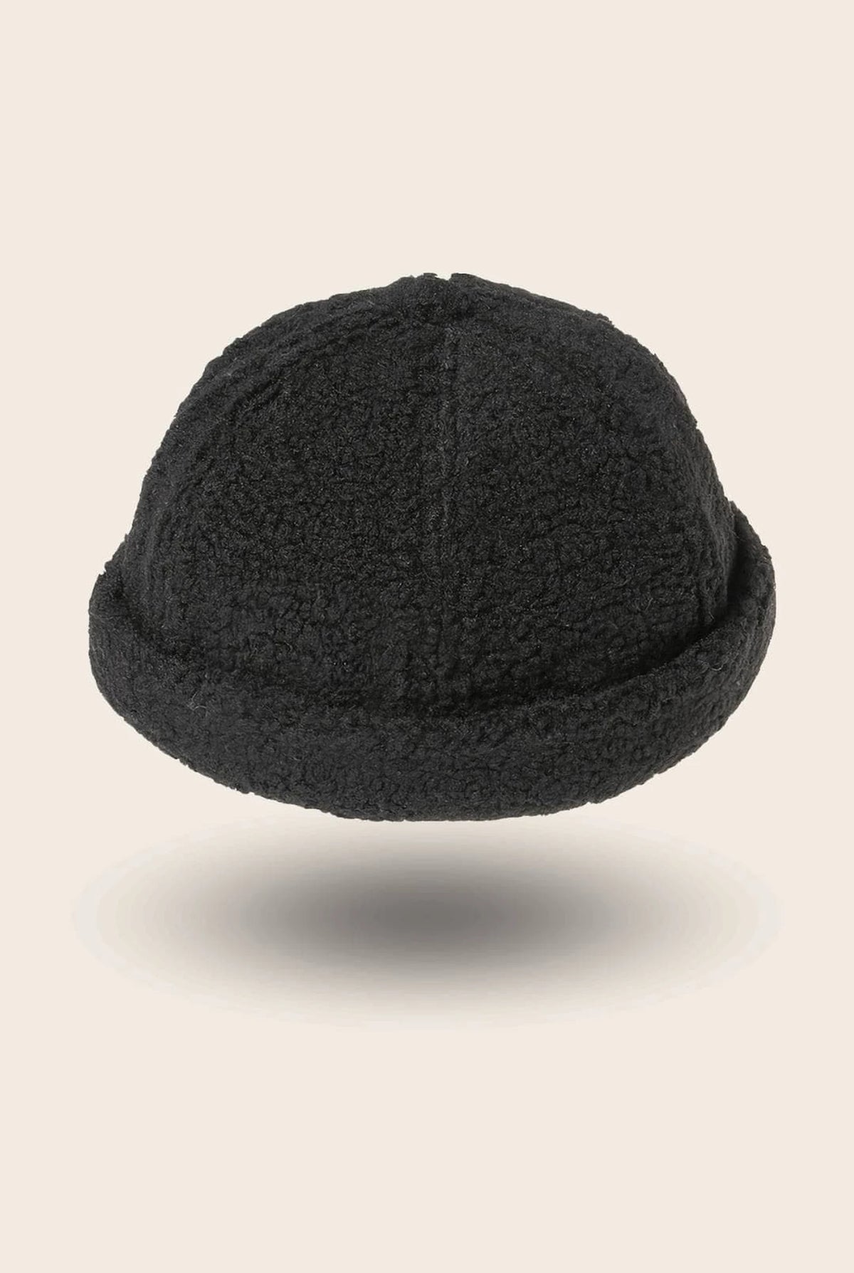 Bonnet docker Effet Laine noir, texture bouclette, vue de face
