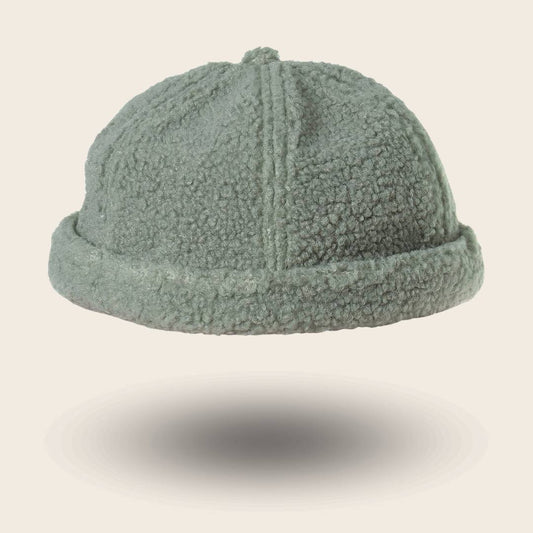 Bonnet docker Effet Laine vert sauge, texture bouclette, vue de face