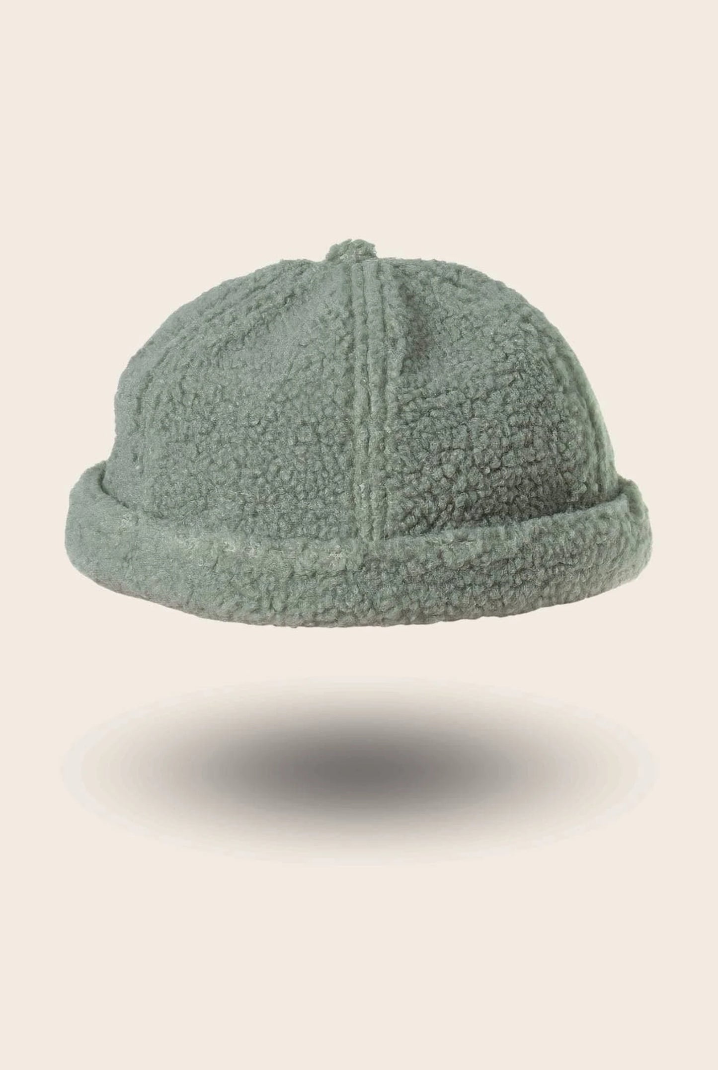 Bonnet docker Effet Laine vert sauge, texture bouclette, vue de face