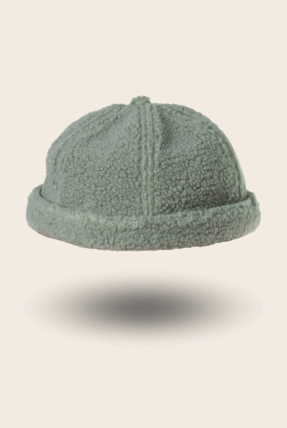 Bonnet docker Effet Laine vert sauge, texture bouclette, vue de face