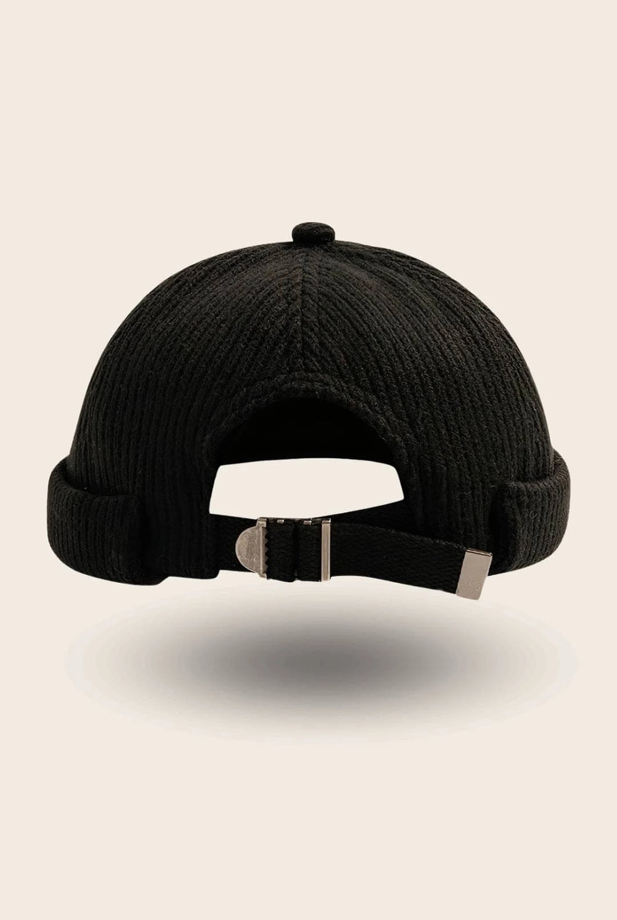 Bonnet docker Hiver noir, vue de dos avec sangle réglable