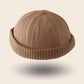 Bonnet docker Molleton camel, bord tricoté épais, vue de trois quarts arrière