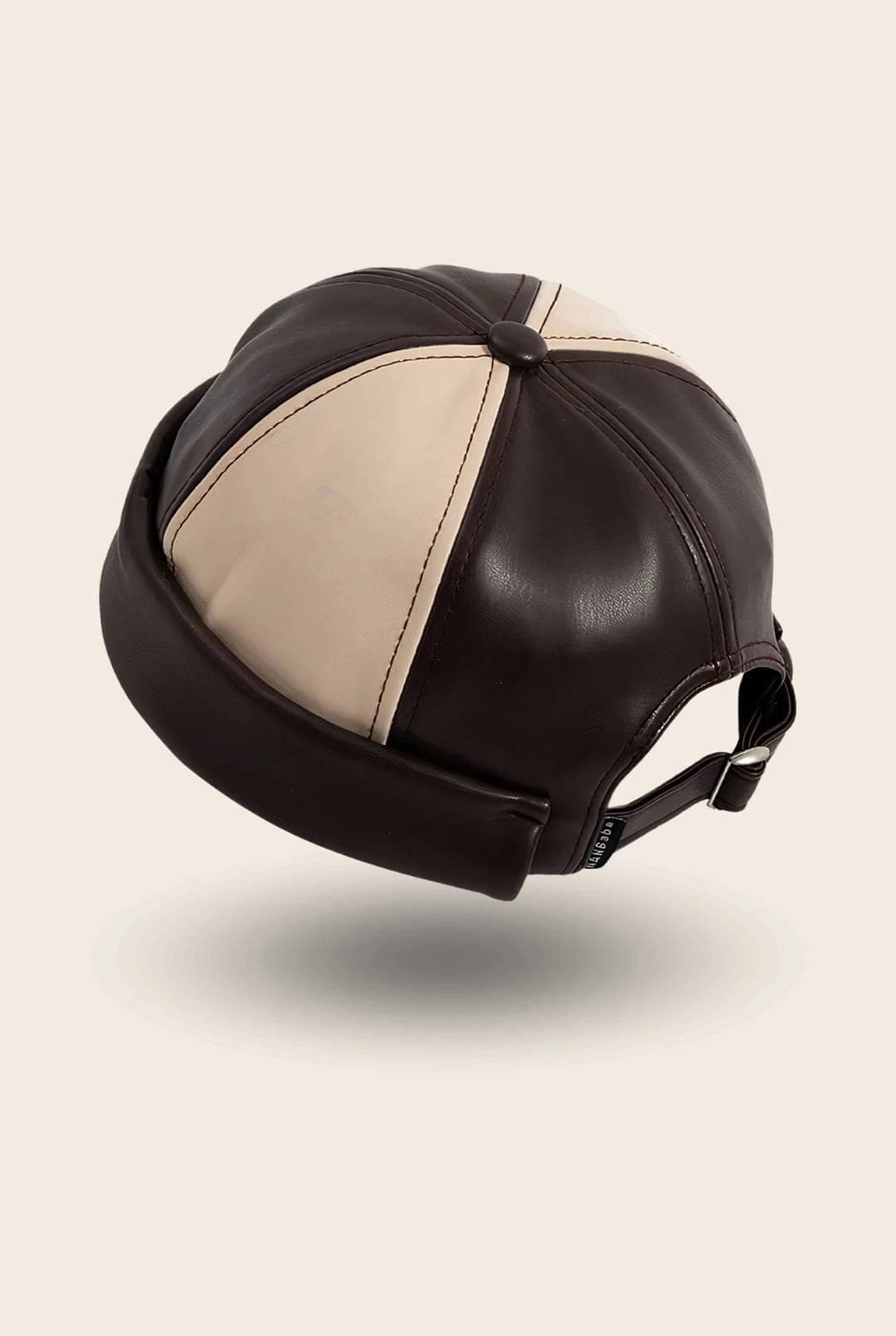 Bonnet docker Rétro en simili cuir marron et beige bicolore, vue de dos