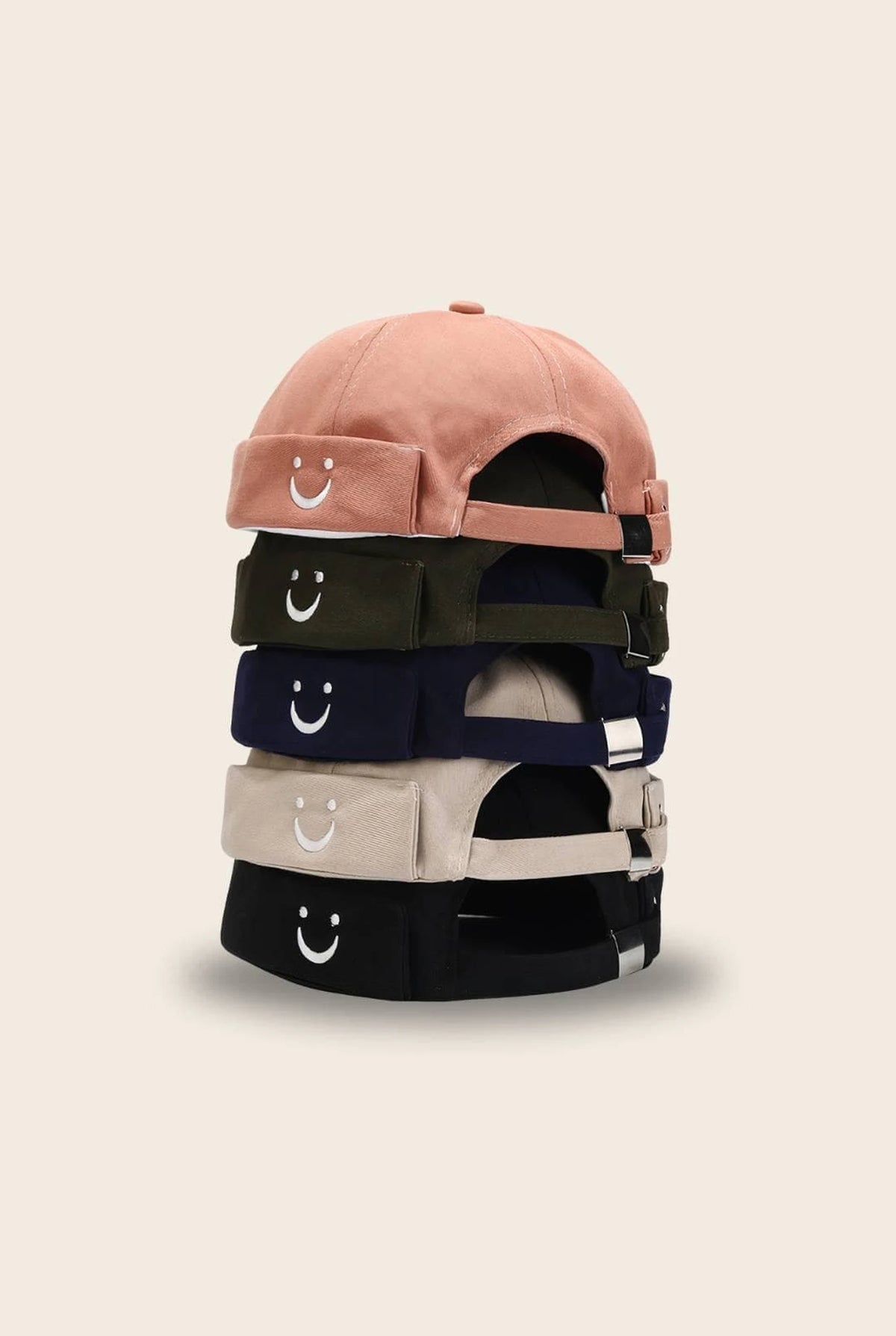 Bonnets docker Smiley empilés en 5 coloris avec patch smiley