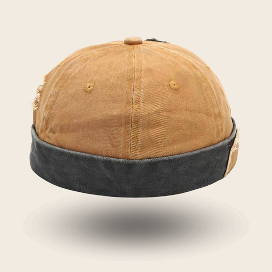 Bonnet docker streetwear camel effet vieilli, vue de face