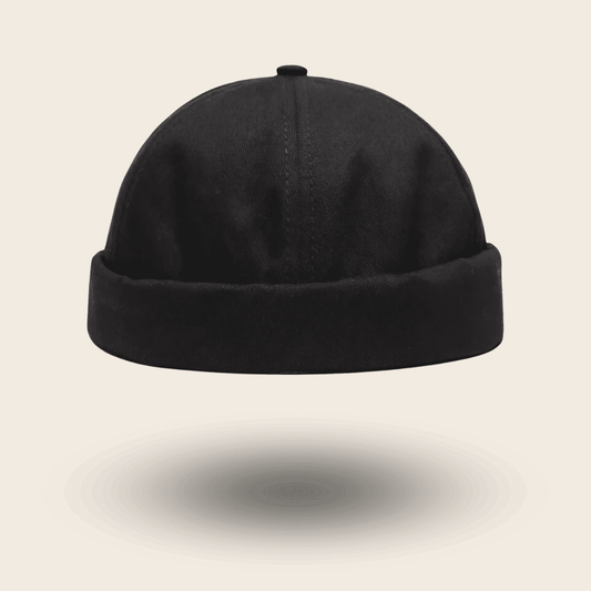 Bonnet docker uni noir, coupe sans visière en coton, vue de profil