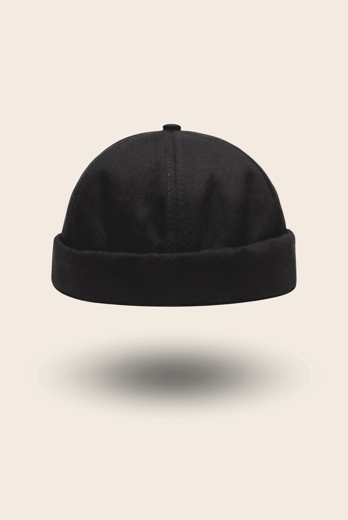 Bonnet docker uni noir, coupe sans visière en coton, vue de profil