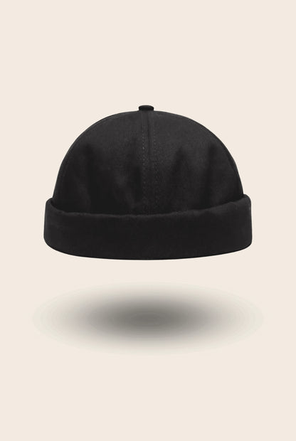 Bonnet docker uni noir, coupe sans visière en coton, vue de profil