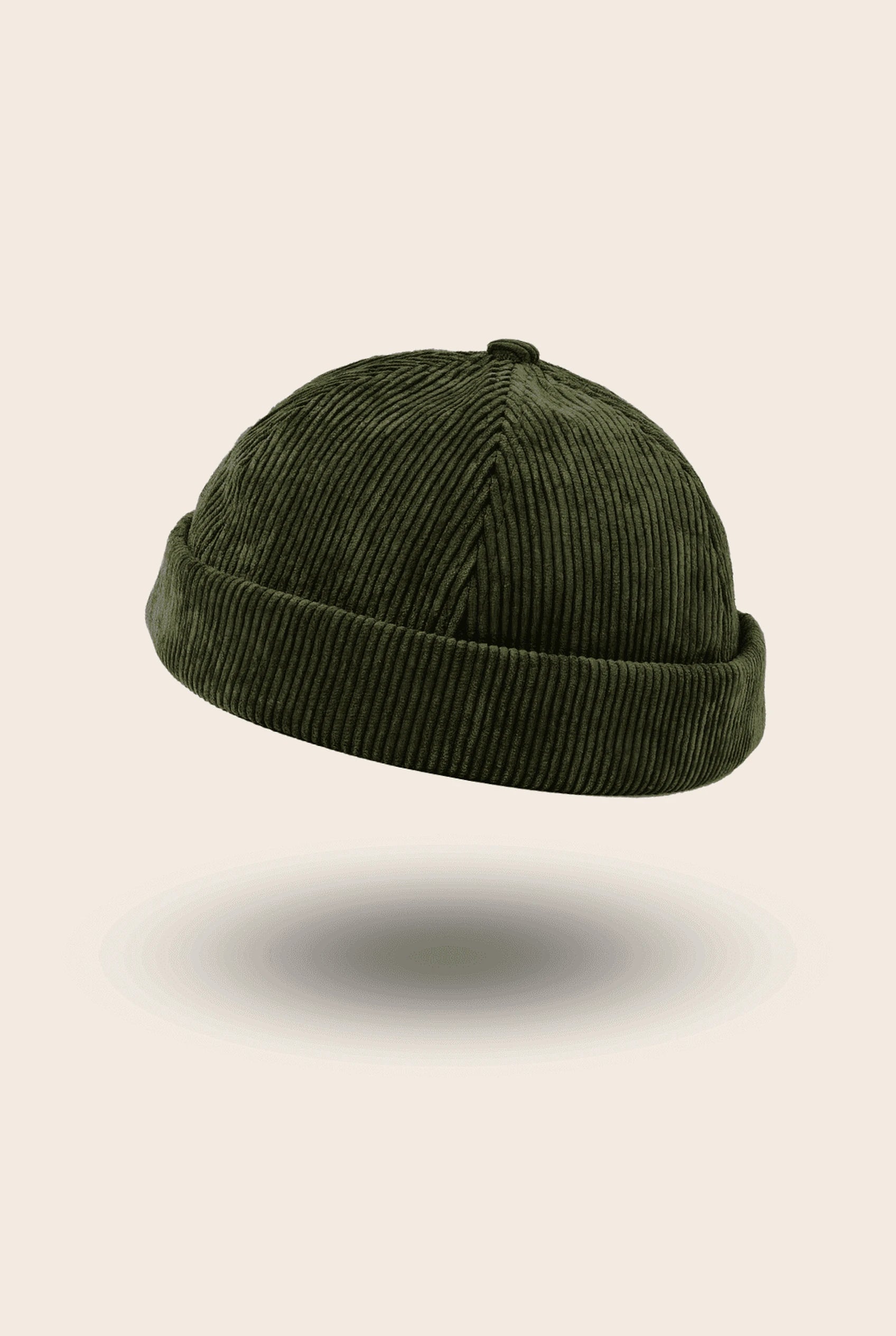 Bonnet docker Velours kaki en velours côtelé épais, vue de face