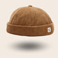 Bonnet docker Velours Retro camel en velours côtelé avec boucle en cuir, vue de face