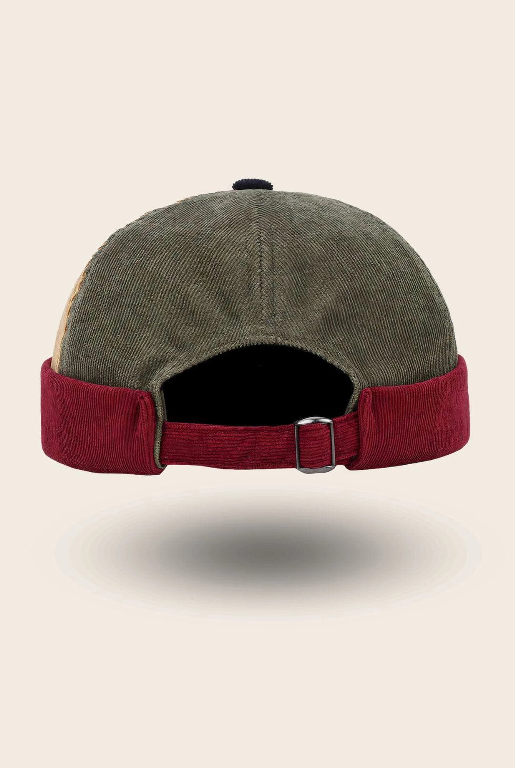 Bonnet docker Vintage bicolore kaki, camel et bordeaux, vue de dos