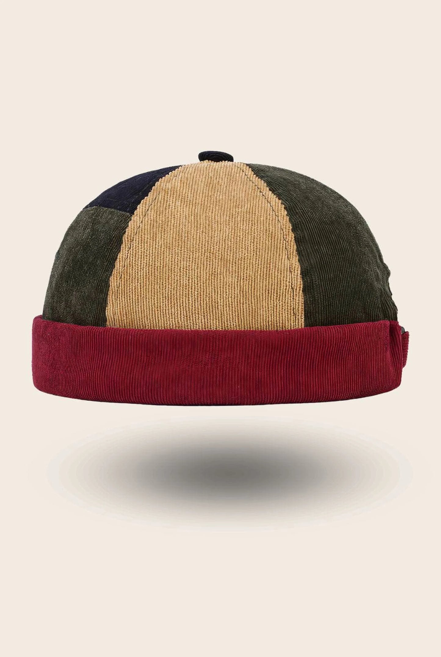 Bonnet docker Vintage bicolore kaki, camel et bordeaux, vue de face