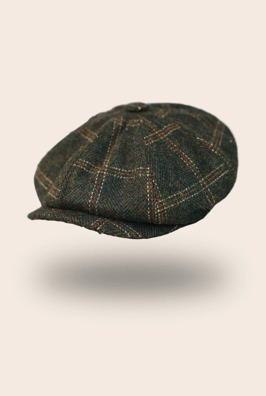Casquette Gatsby carreaux laine vert