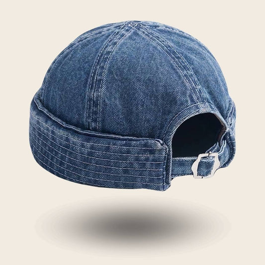 Bonnet Miki Breton Jeans en denim bleu, vue de trois quarts arrière