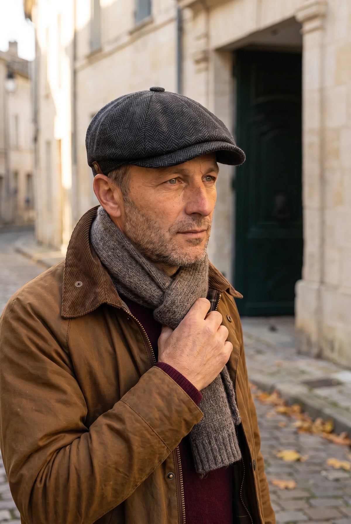 Casquette gavroche chevrons porté - extérieur