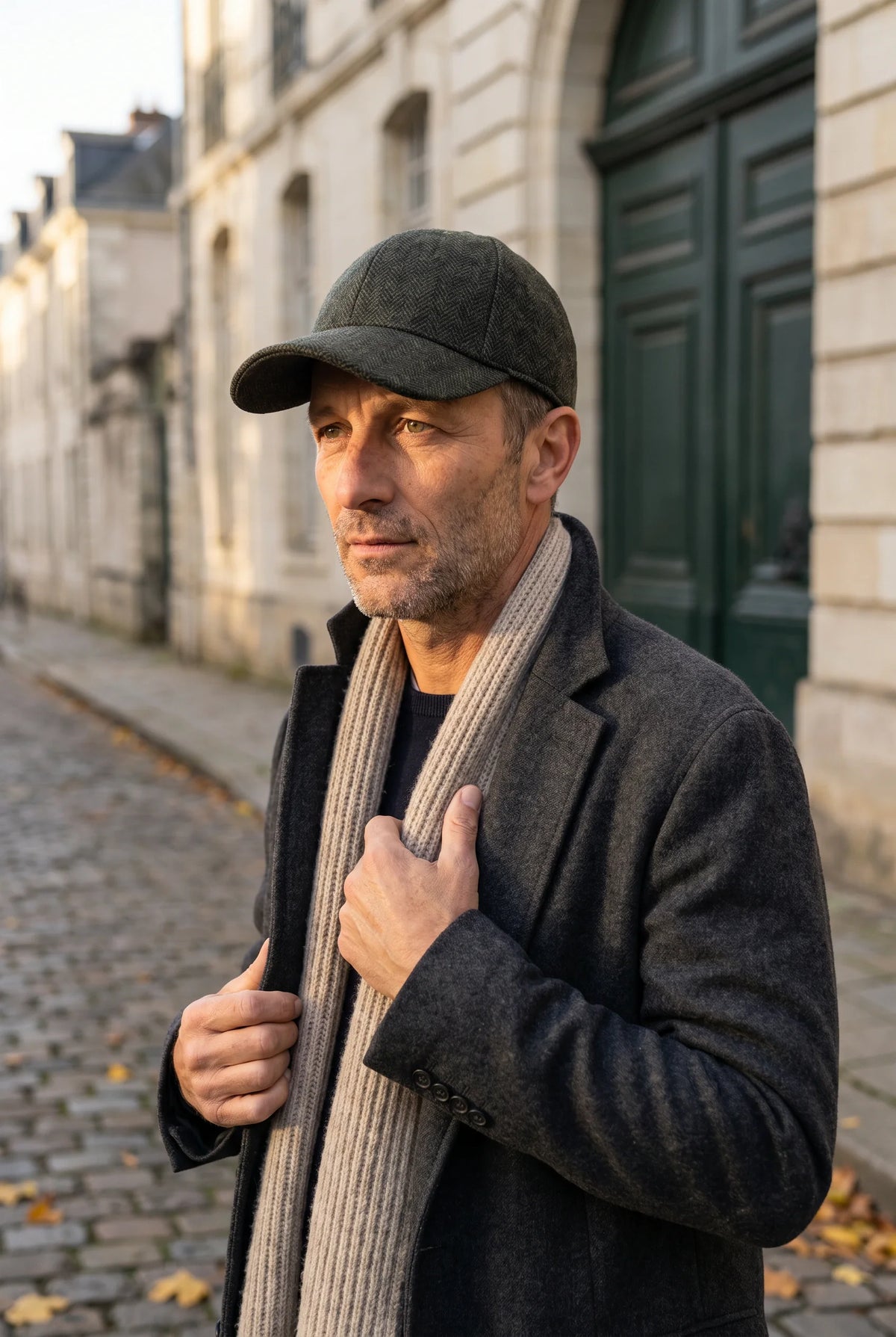 Casquette tweed portée - extérieur